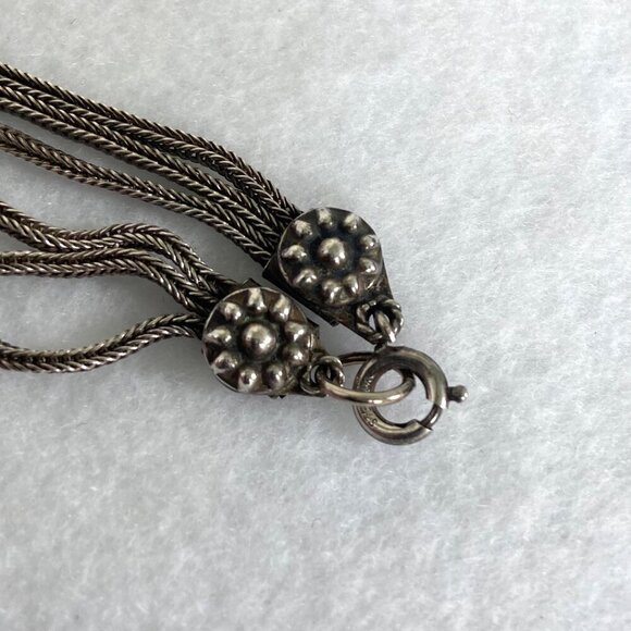 VTG Silver 950 FUAT Blue Quartz Turkish Triple Foxtail Chain Tassel Necklace 49g - Picture 7 of 16